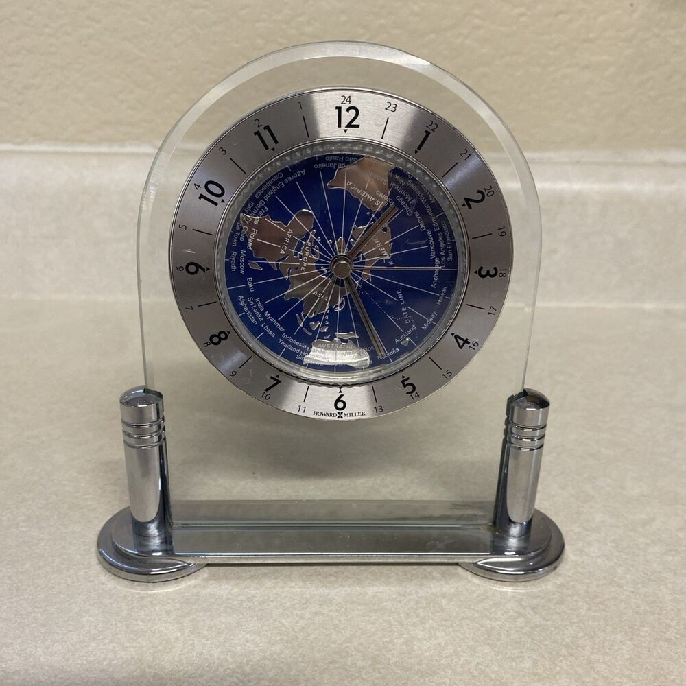 Howard Miller Discoverer Table Alarm Clock Model 645-346 Acrylic Arch Metal Base
